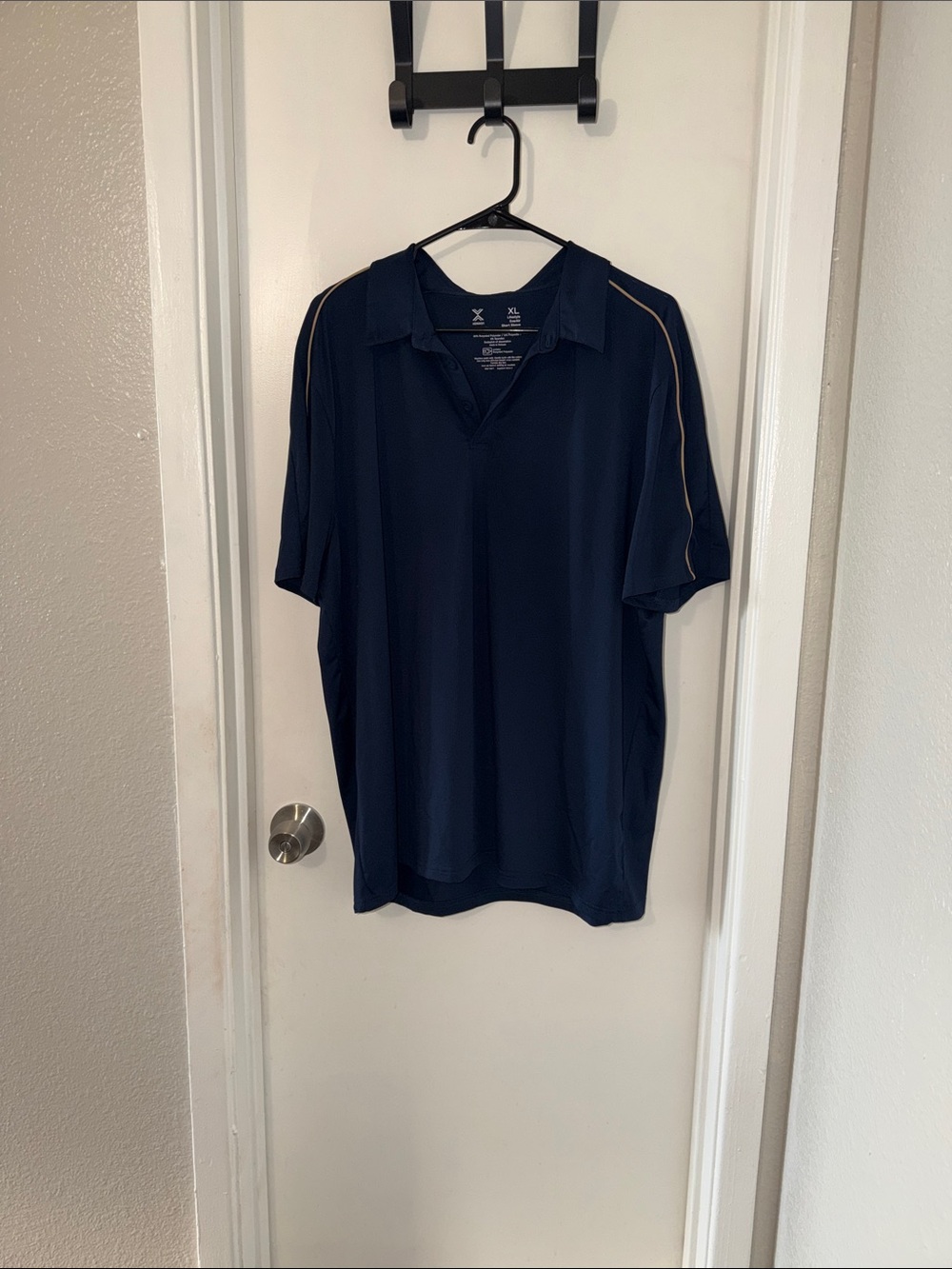 Xersion Navy Polo with Tan Contrast Piping